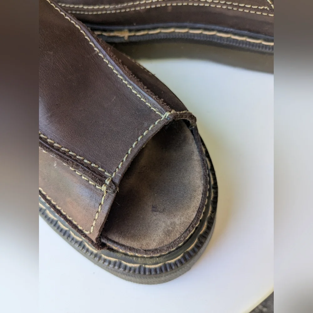 Beaver Creek 90s Y2K Brown Leather Chunky Slip-On Sandals - Picture 4 of 10